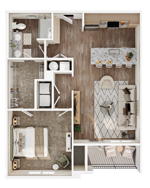 Floor plan for 1 bed, 1 bath, 814 sqft